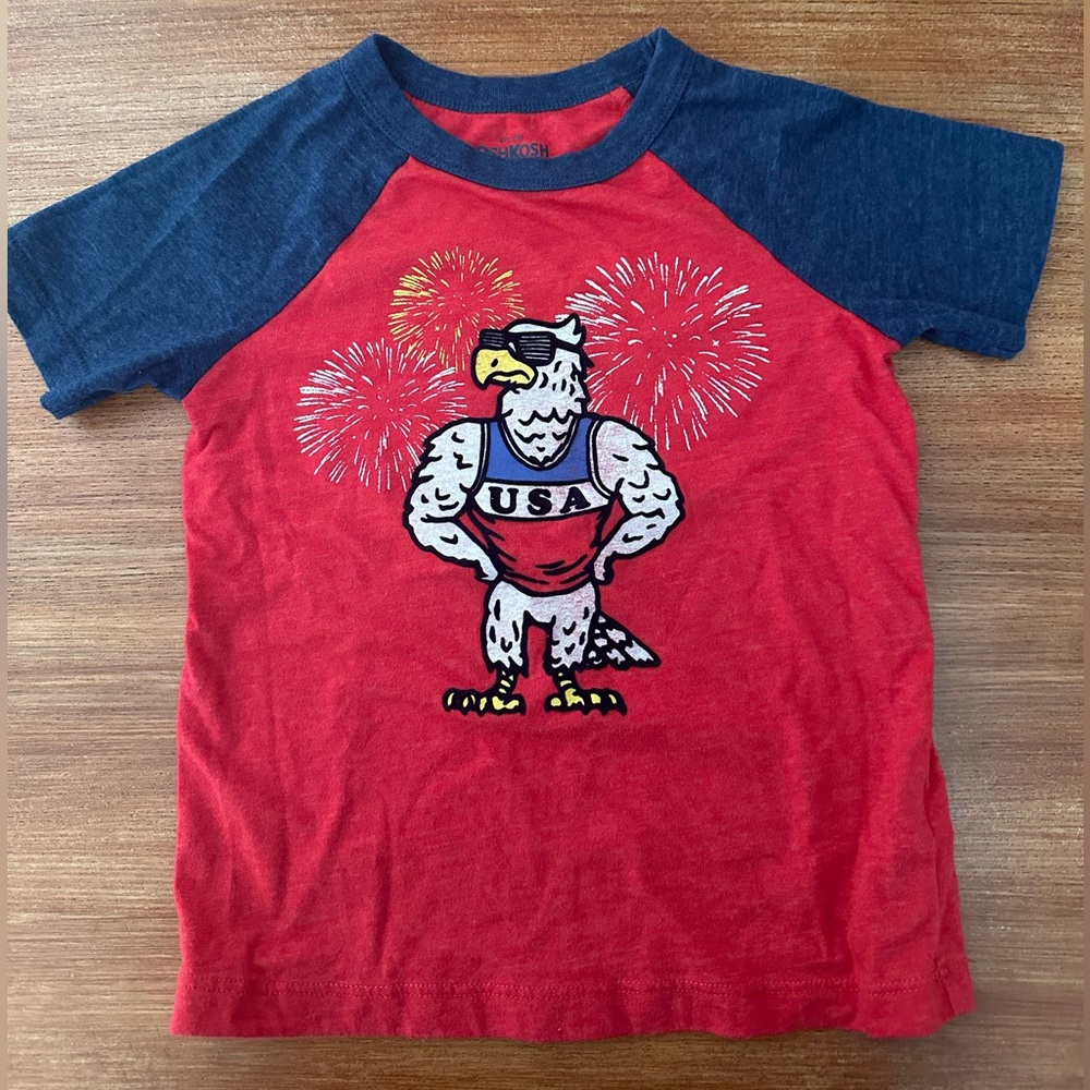 OshKosh B’gosh 4T toddler t-shirt w/ a muscular eagle wearing a USA tank top